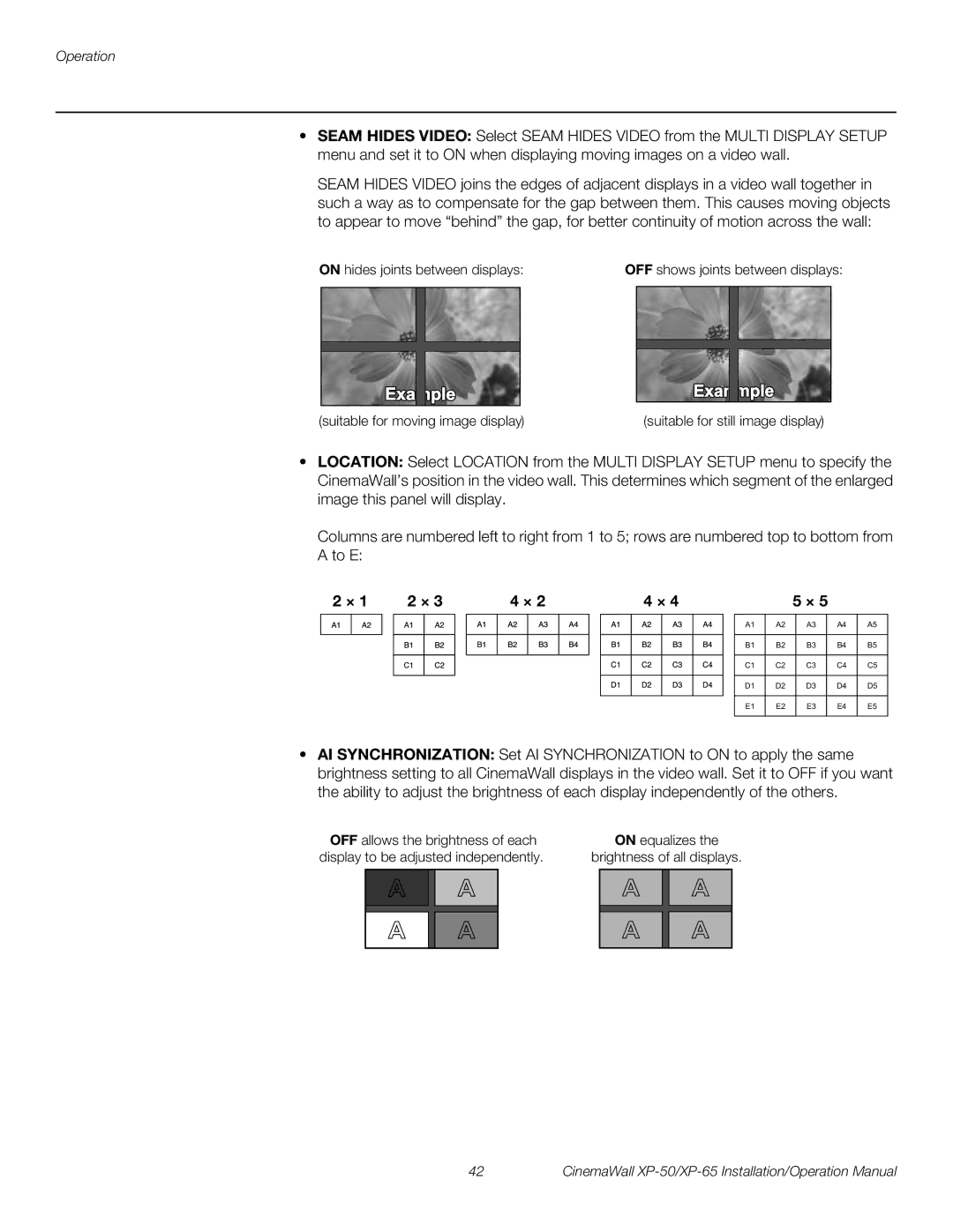 Runco XP-65, XP-50 operation manual On hides joints between displays 