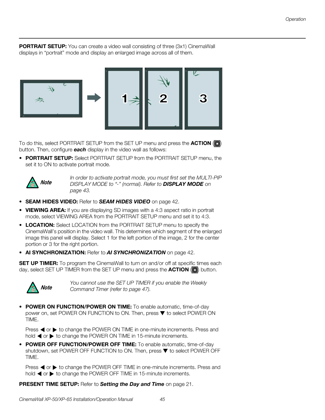 Runco XP-50, XP-65 operation manual Command Timer refer to, Present Time Setup Refer to Setting the Day and Time on 