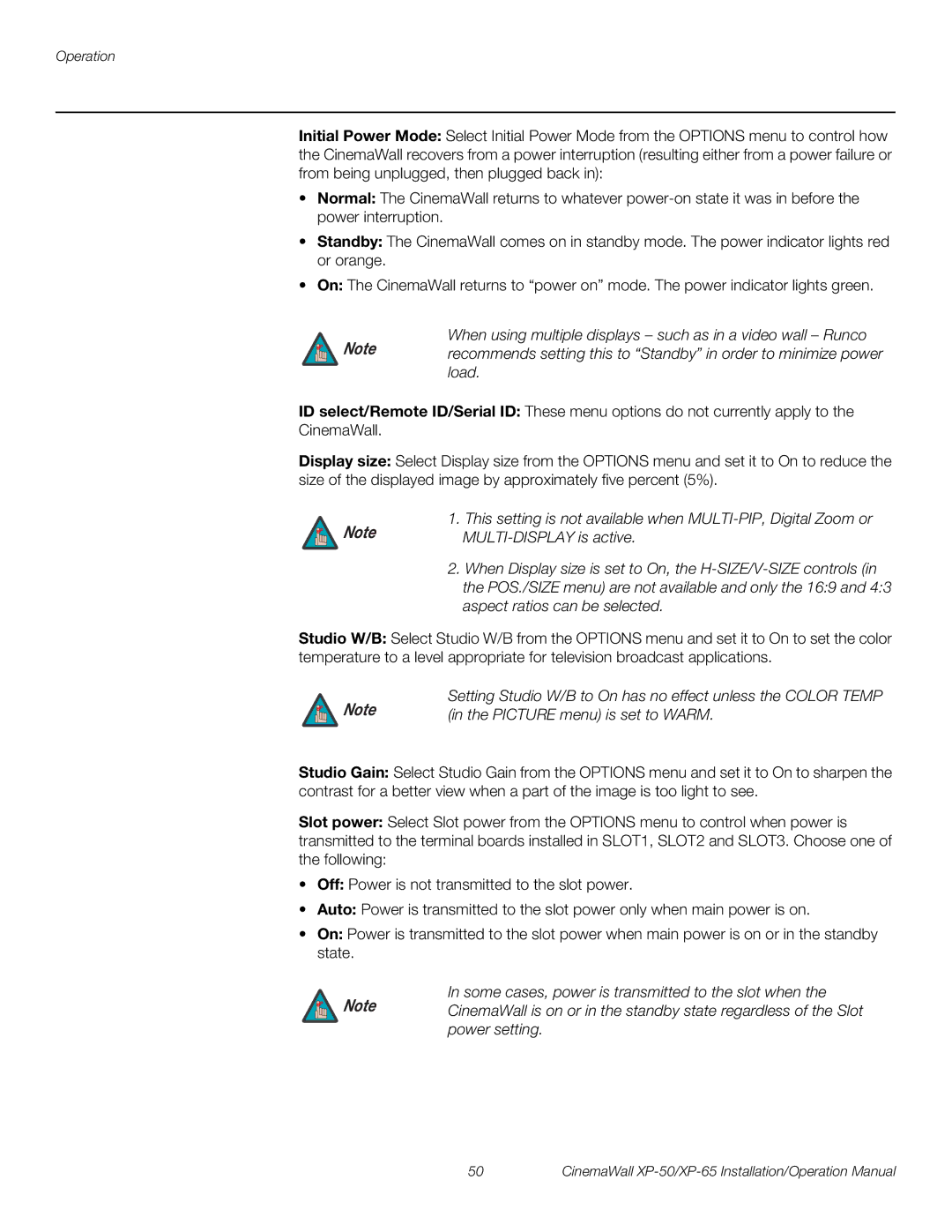 Runco XP-65, XP-50 operation manual When using multiple displays such as in a video wall Runco, MULTI-DISPLAY is active 