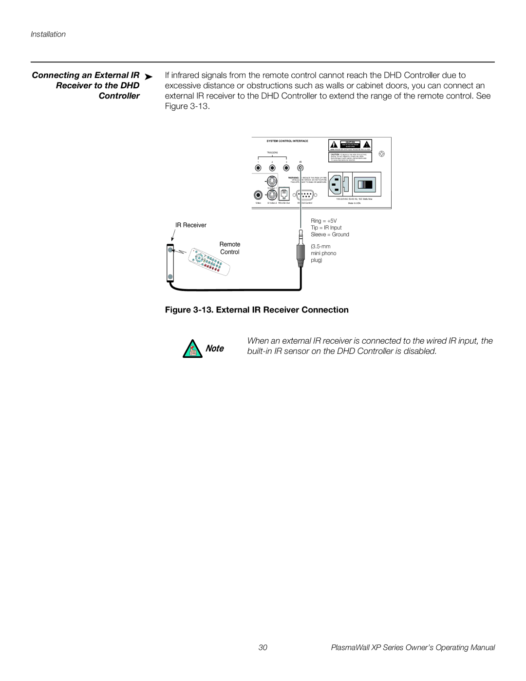 Runco XP-50DHD, XP-50DHDxa, XP-65DHD, XP-65DHDxa, XP-103DHD manual Connecting an External IR, Receiver to the DHD 