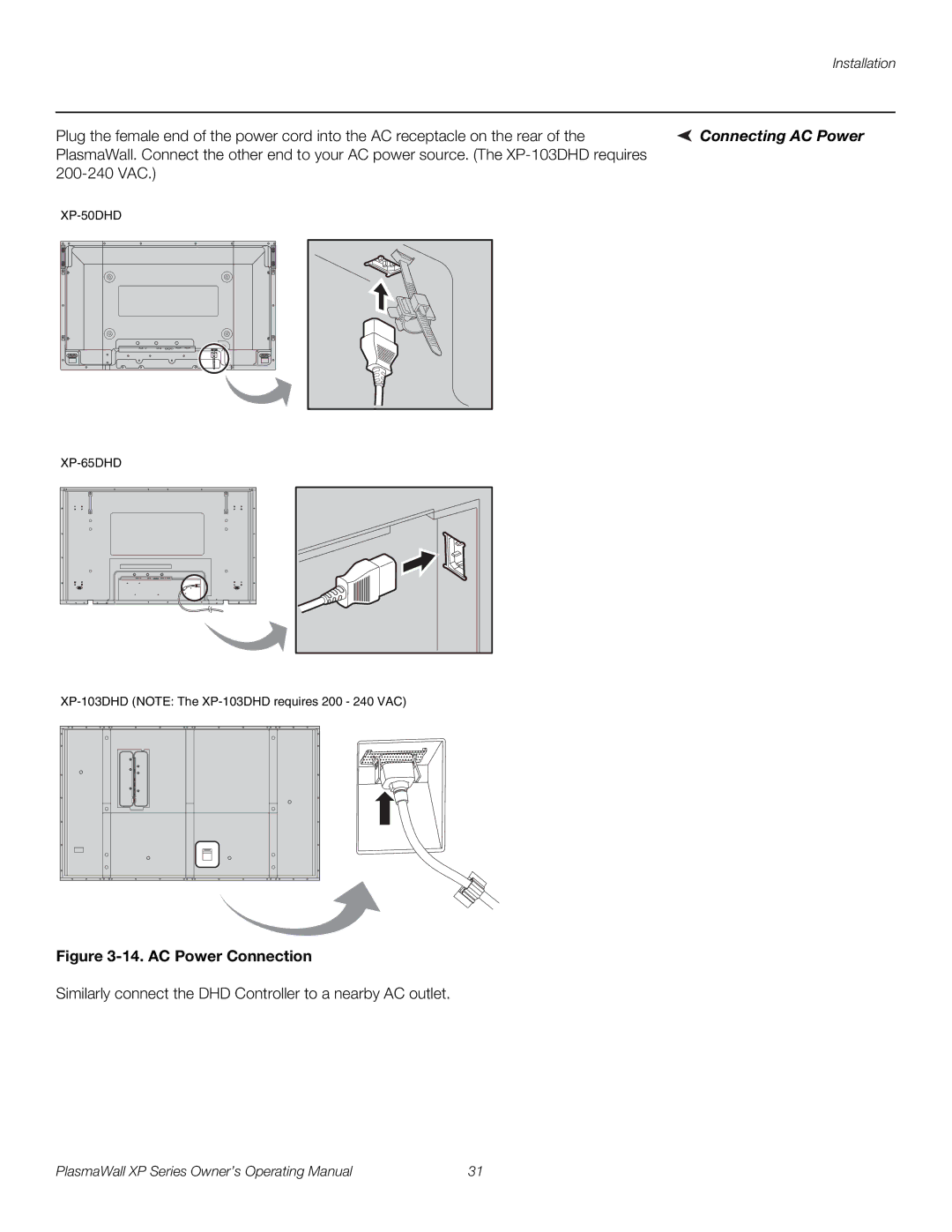 Runco XP-50DHD, XP-50DHDxa, XP-65DHD, XP-65DHDxa, XP-103DHD manual Connecting AC Power, AC Power Connection 