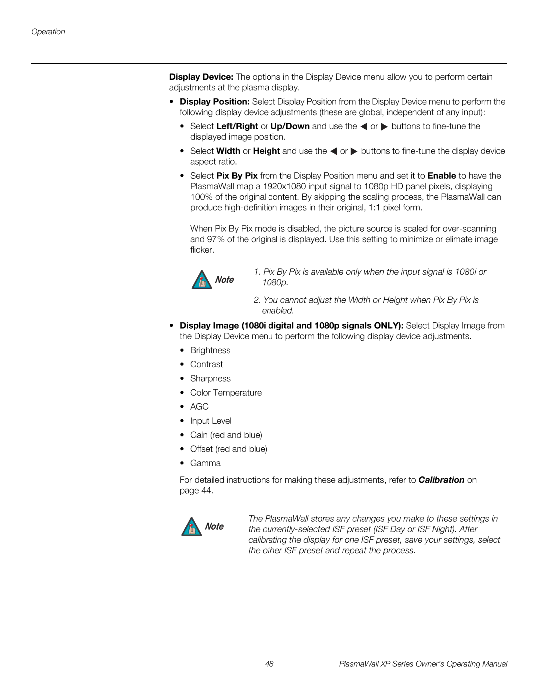 Runco XP-65DHD manual PlasmaWall stores any changes you make to these settings 