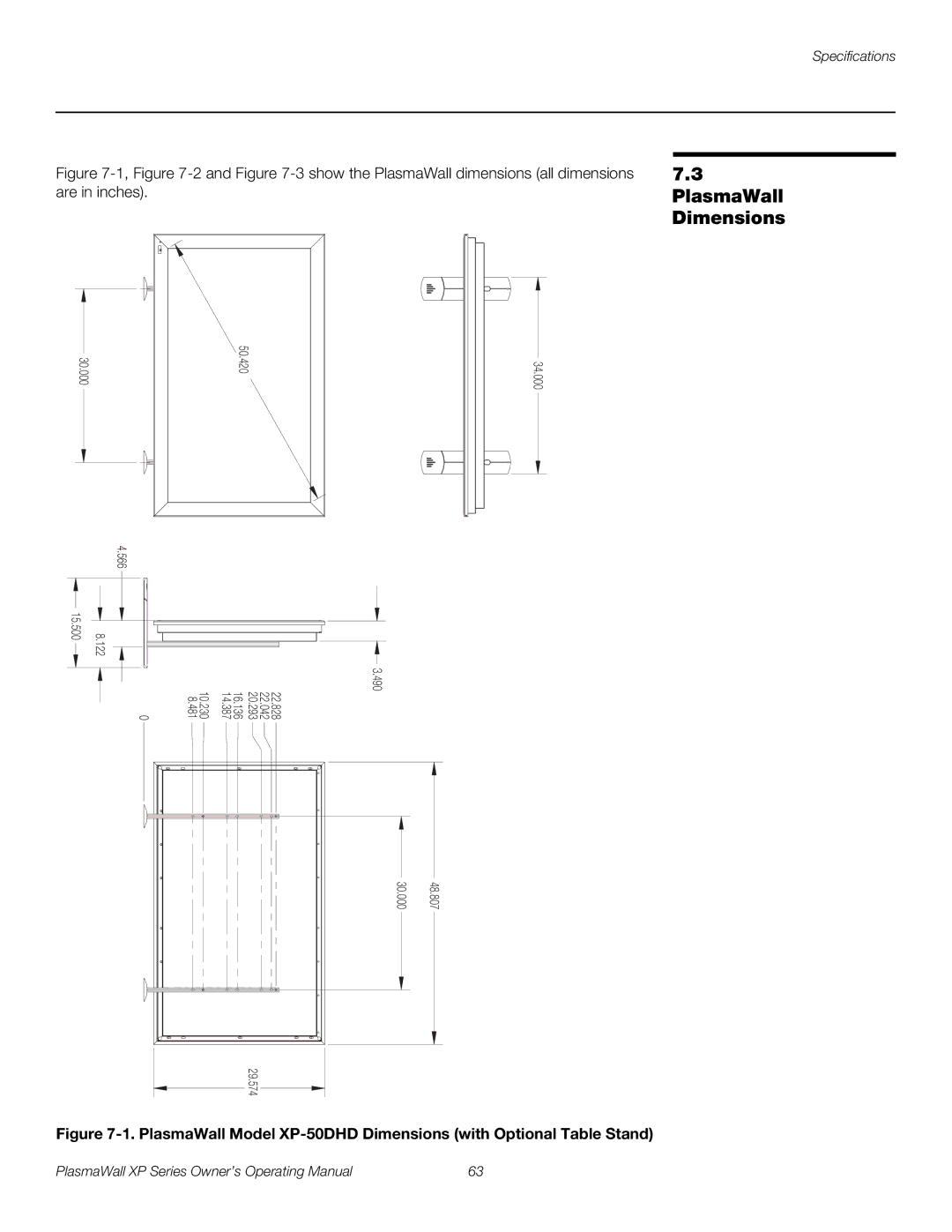 Runco XP-50DHD, XP-50DHDxa, XP-65DHD, XP-65DHDxa, XP-103DHD manual PlasmaWall, Dimensions 