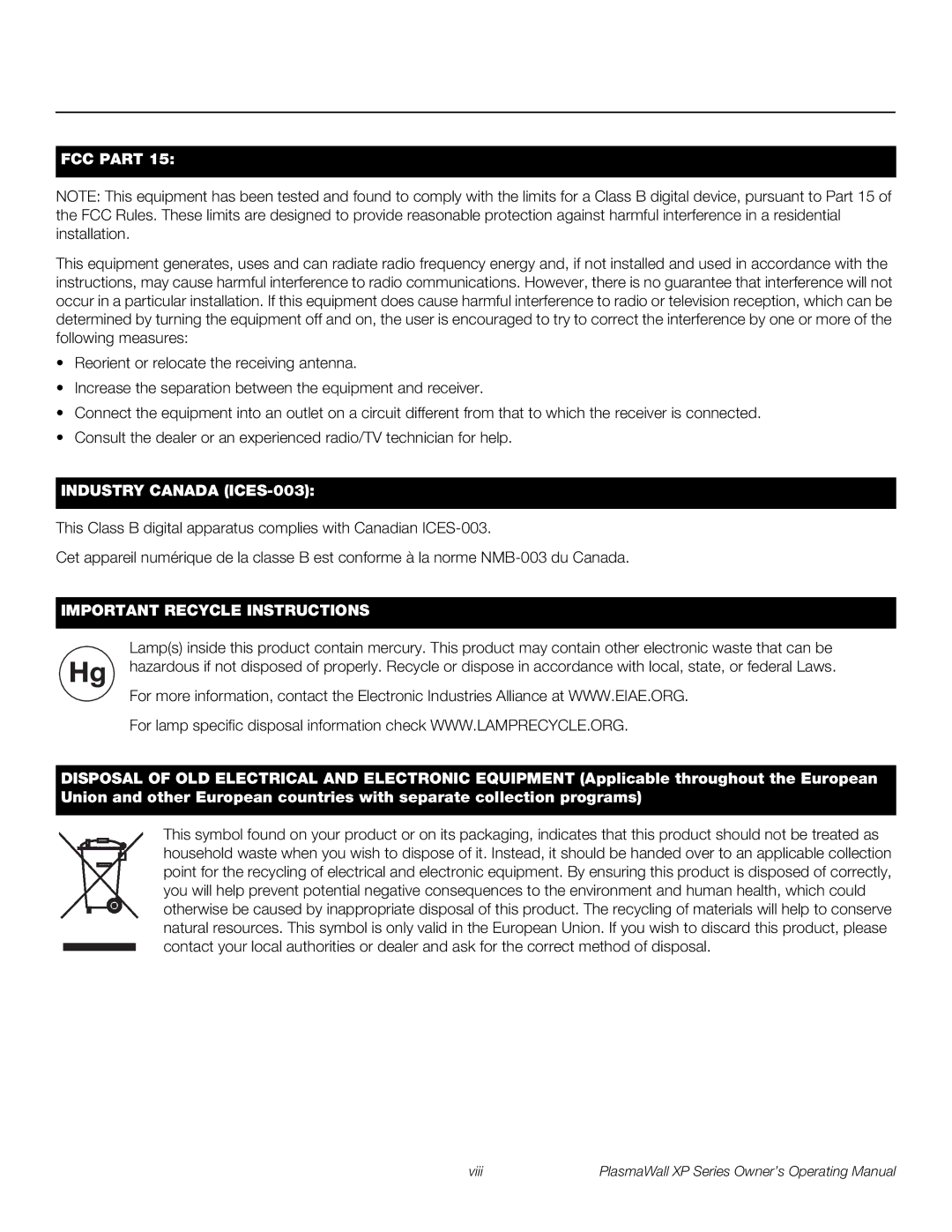 Runco XP-50DHD, XP-50DHDxa, XP-65DHD, XP-65DHDxa, XP-103DHD manual FCC Part 