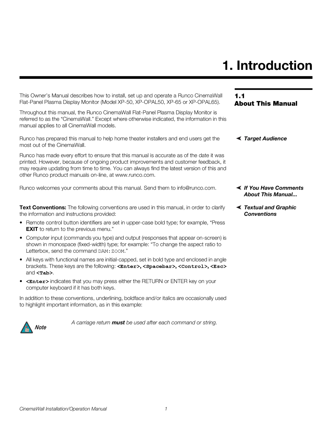 Runco XP-OPAL65, XP-OPAL50 operation manual Introduction, About This Manual, Target Audience 