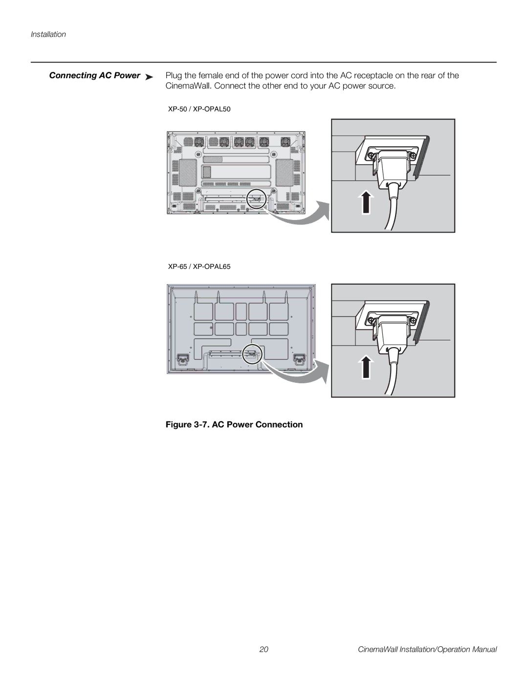 Runco XP-OPAL50, XP-OPAL65 operation manual AC Power Connection 