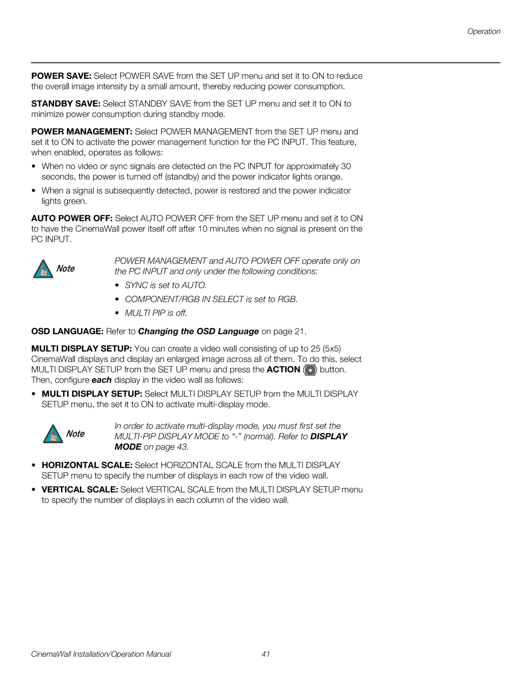 Runco XP-OPAL65, XP-OPAL50 Refer to Changing the OSD Language on, Order to activate multi-display mode, you must first set 