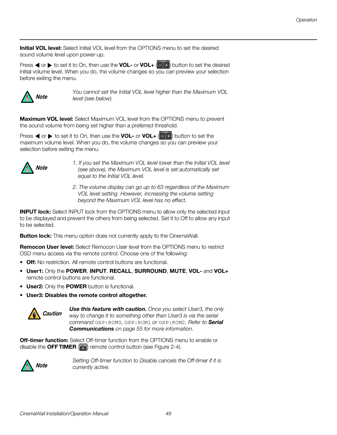 Runco XP-OPAL65, XP-OPAL50 operation manual Level see below, Currently active 