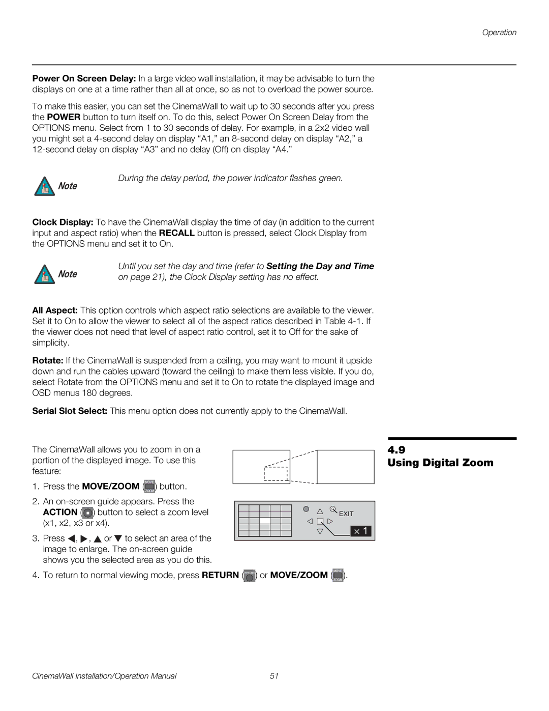 Runco XP-OPAL65, XP-OPAL50 operation manual Using Digital Zoom, During the delay period, the power indicator flashes green 