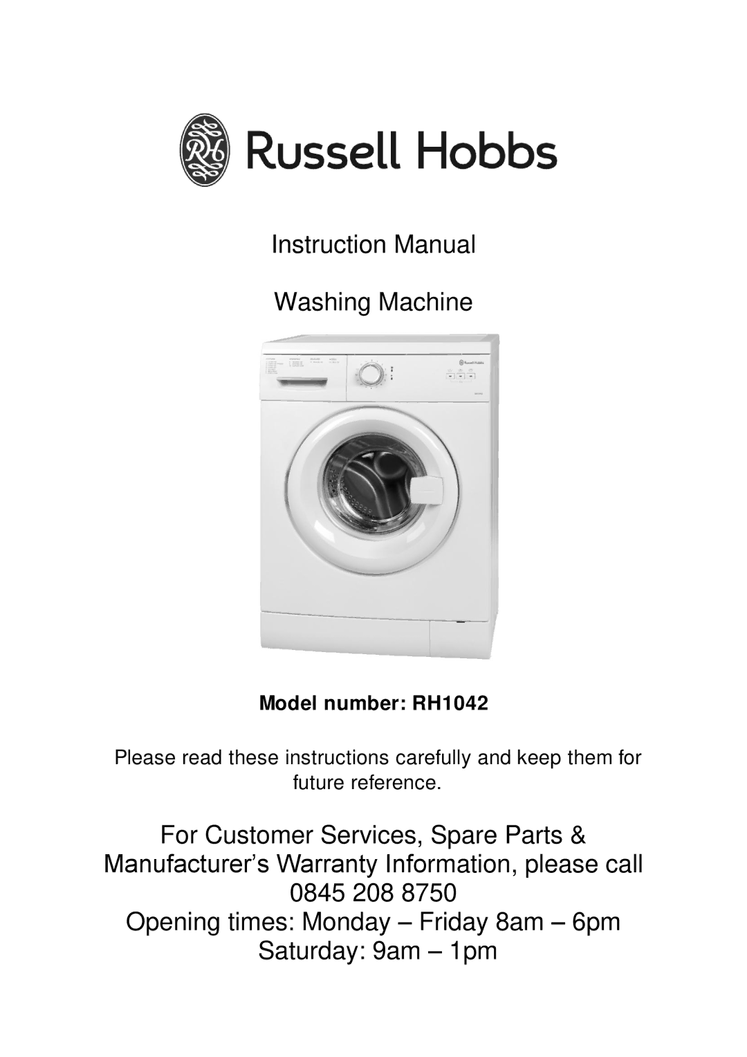 Russell Hobbs RH1042 instruction manual Washing Machine 