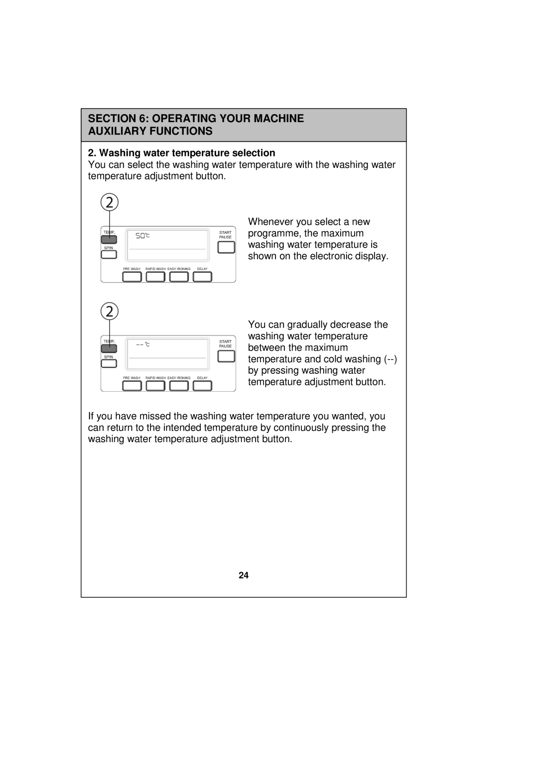 Russell Hobbs RH1247B, RH1247W, RH1247S instruction manual Washing water temperature selection 