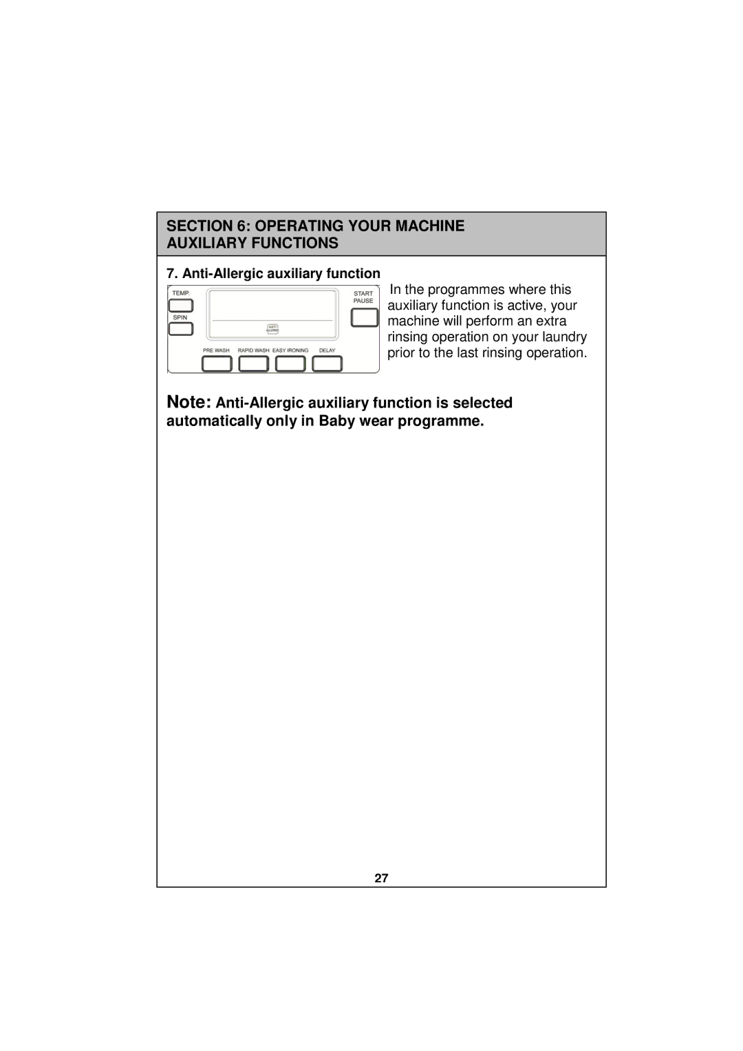 Russell Hobbs RH1247B, RH1247W, RH1247S instruction manual Anti-Allergic auxiliary function 