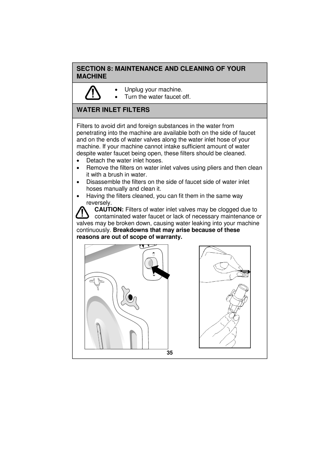 Russell Hobbs RH1247S, RH1247B, RH1247W instruction manual Maintenance and Cleaning of Your Machine, Water Inlet Filters 