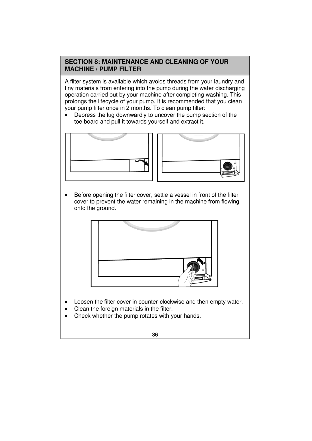 Russell Hobbs RH1247B, RH1247W, RH1247S instruction manual Maintenance and Cleaning of Your Machine / Pump Filter 