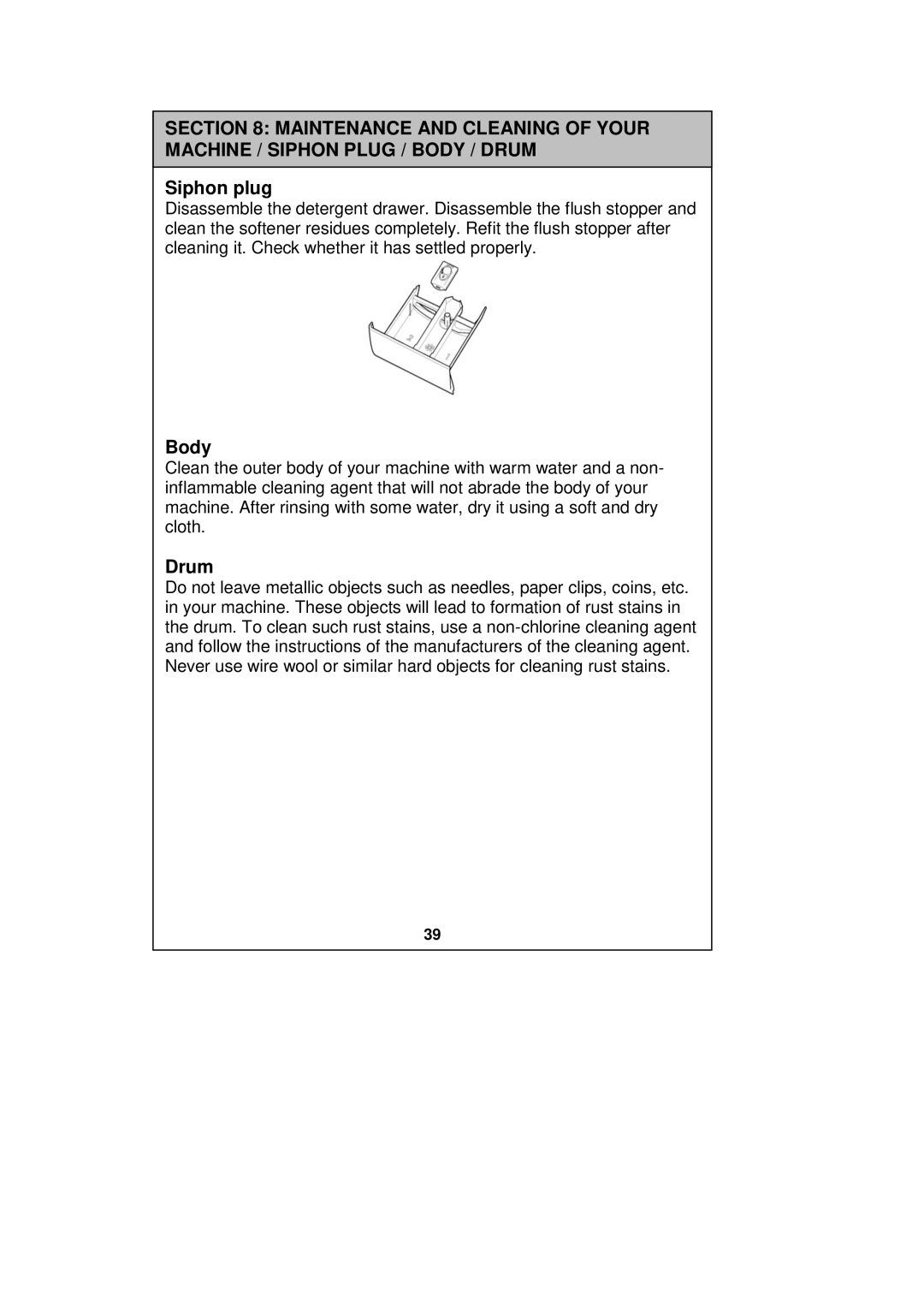 Russell Hobbs RH1247B, RH1247W, RH1247S instruction manual Siphon plug, Body, Drum 