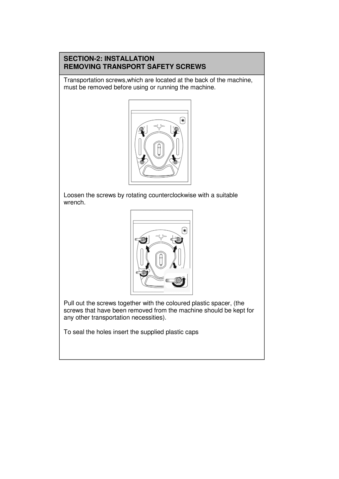 Russell Hobbs RH1247B, RH1247W, RH1247S instruction manual Installation Removing Transport Safety Screws 