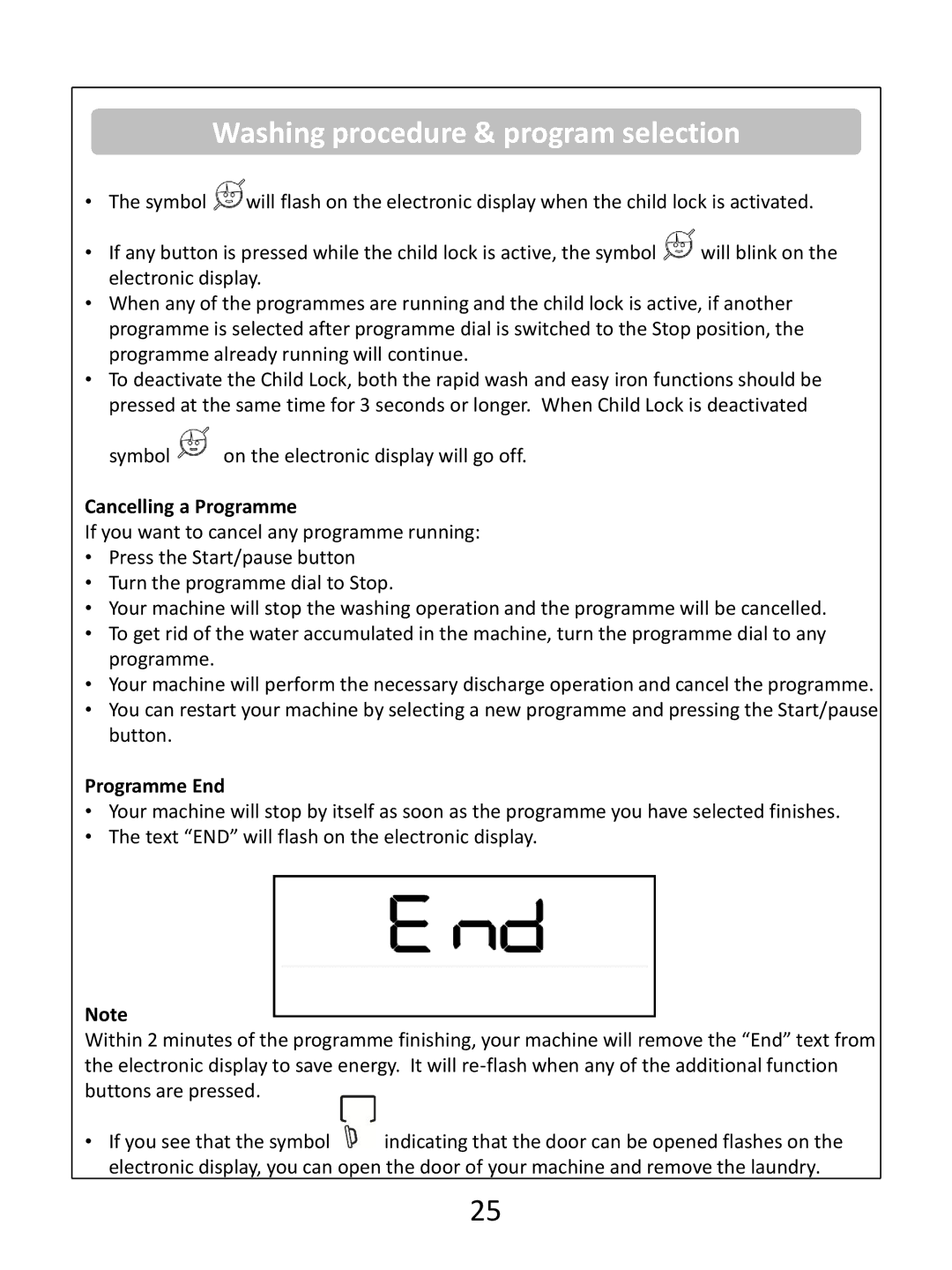 Russell Hobbs RH1250(TB)(TW)(RTG)(RTS) instruction manual Cancelling a Programme, Programme End 