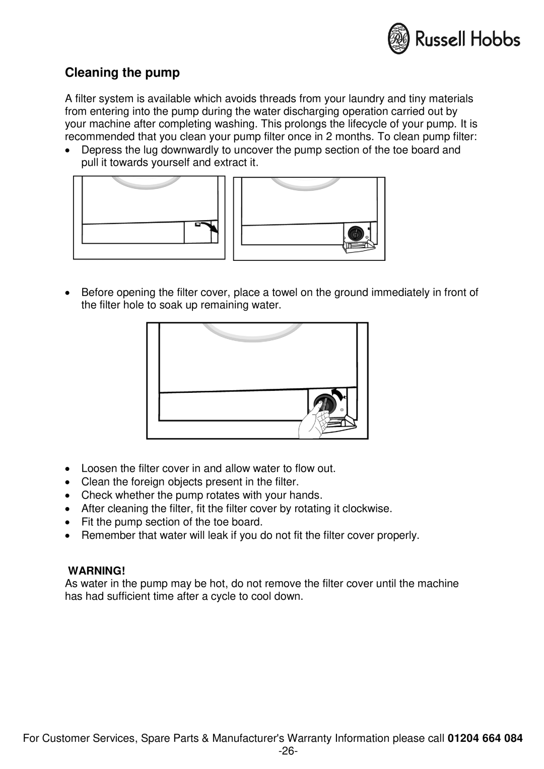 Russell Hobbs RH1250TW, RH1250RTG instruction manual Cleaning the pump 