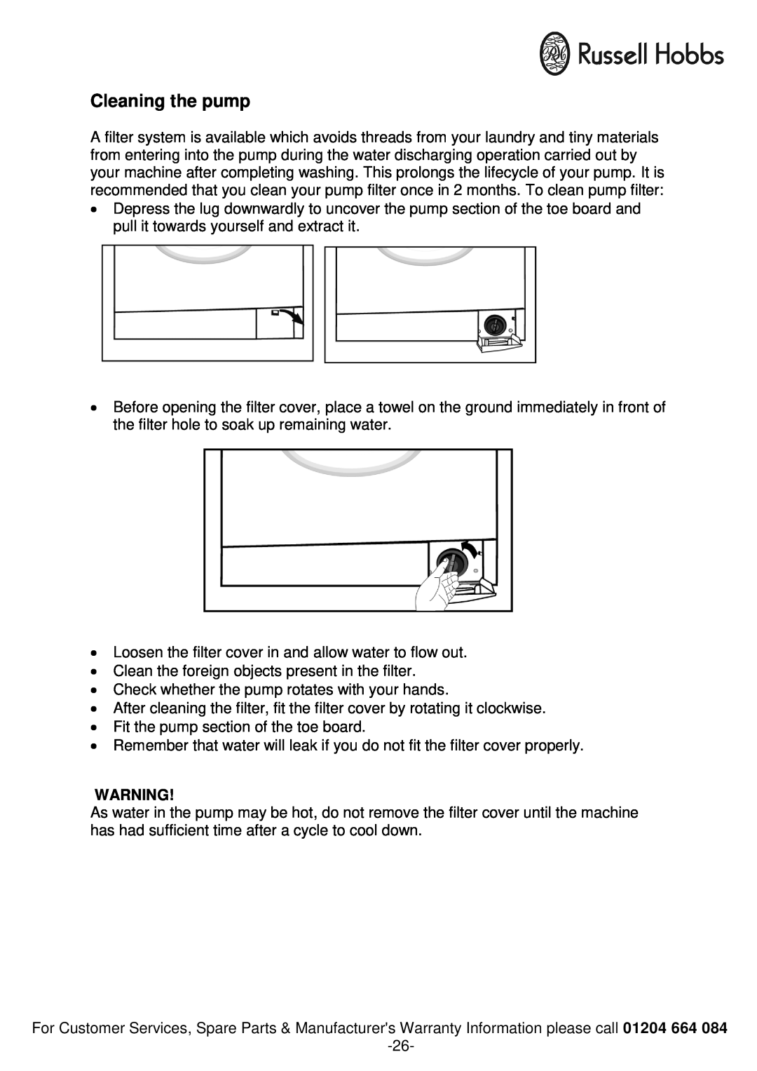 Russell Hobbs RH1261TW instruction manual Cleaning the pump 
