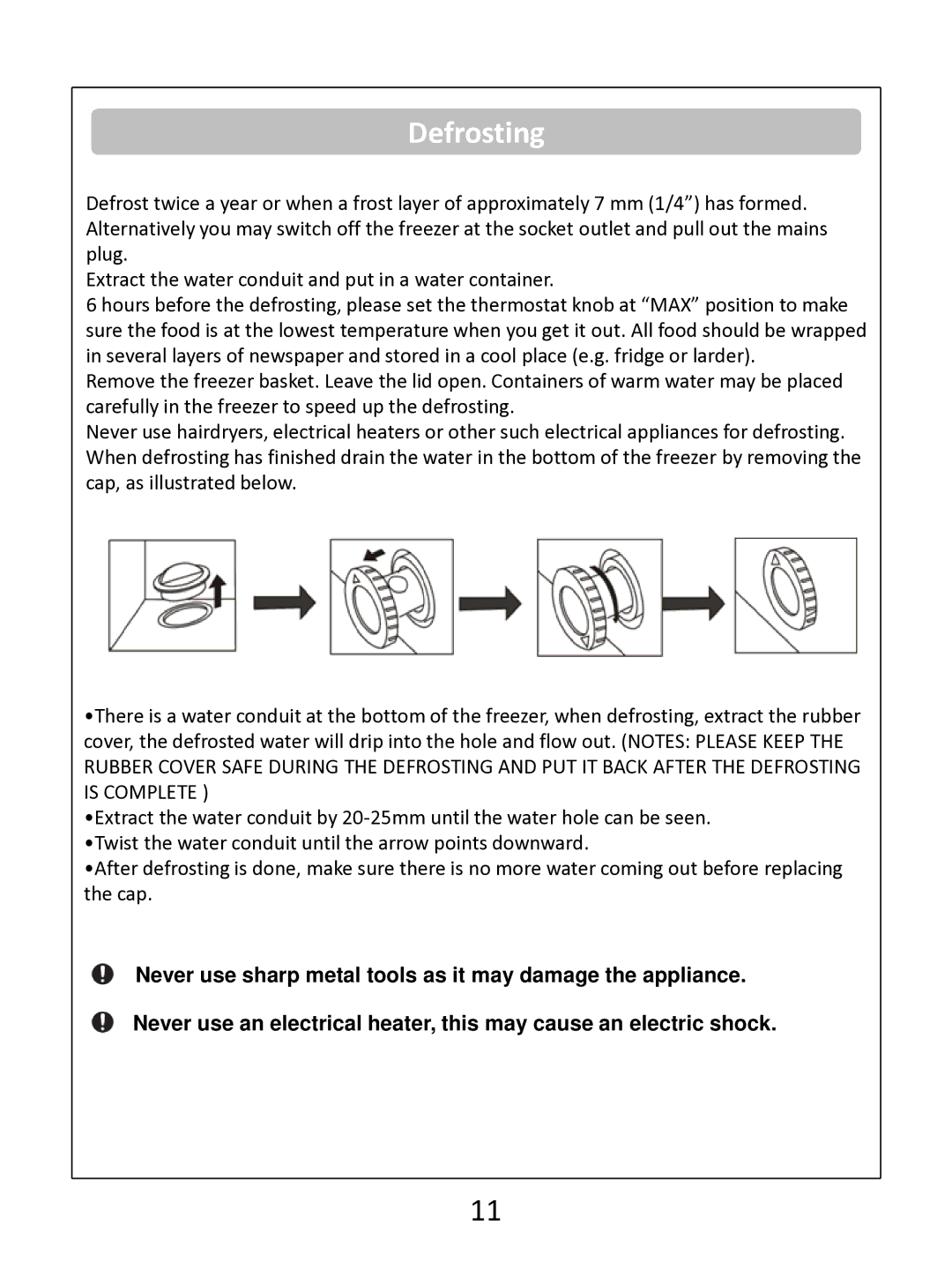 Russell Hobbs RHCF103 instruction manual Defrosting 