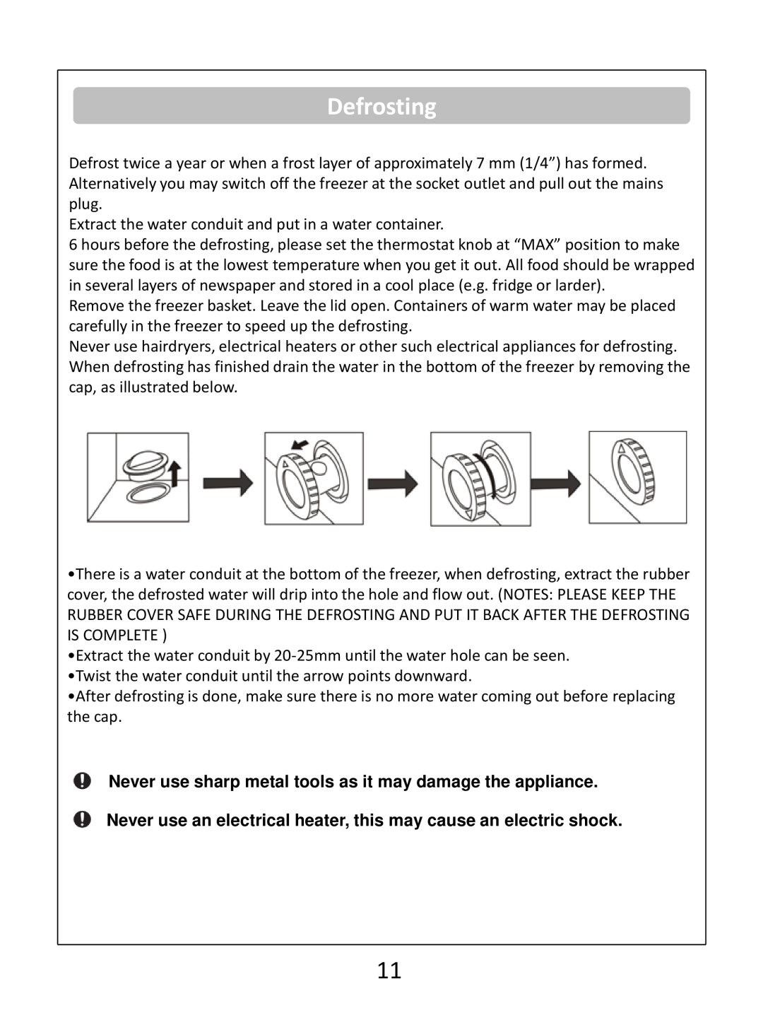 Russell Hobbs RHCF103 instruction manual Defrosting 