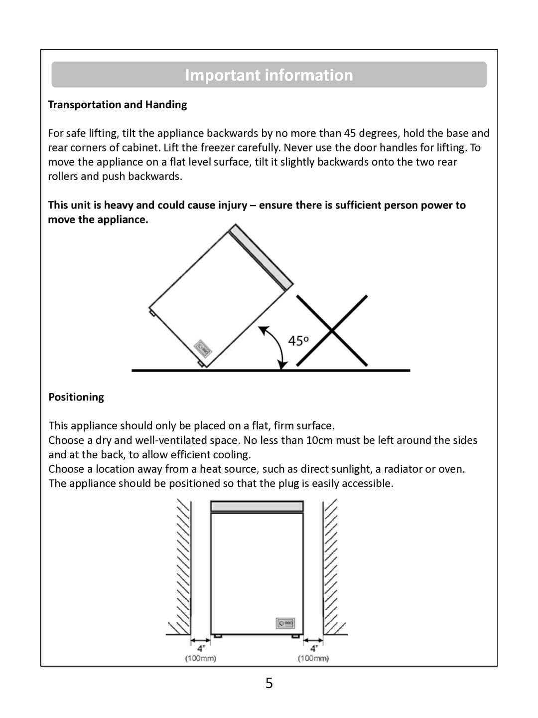 Russell Hobbs RHCF150 instruction manual Transportation and Handing 