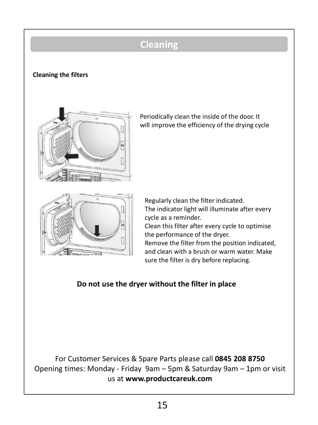 Russell Hobbs RHCTD200B instruction manual Cleaning the filters 