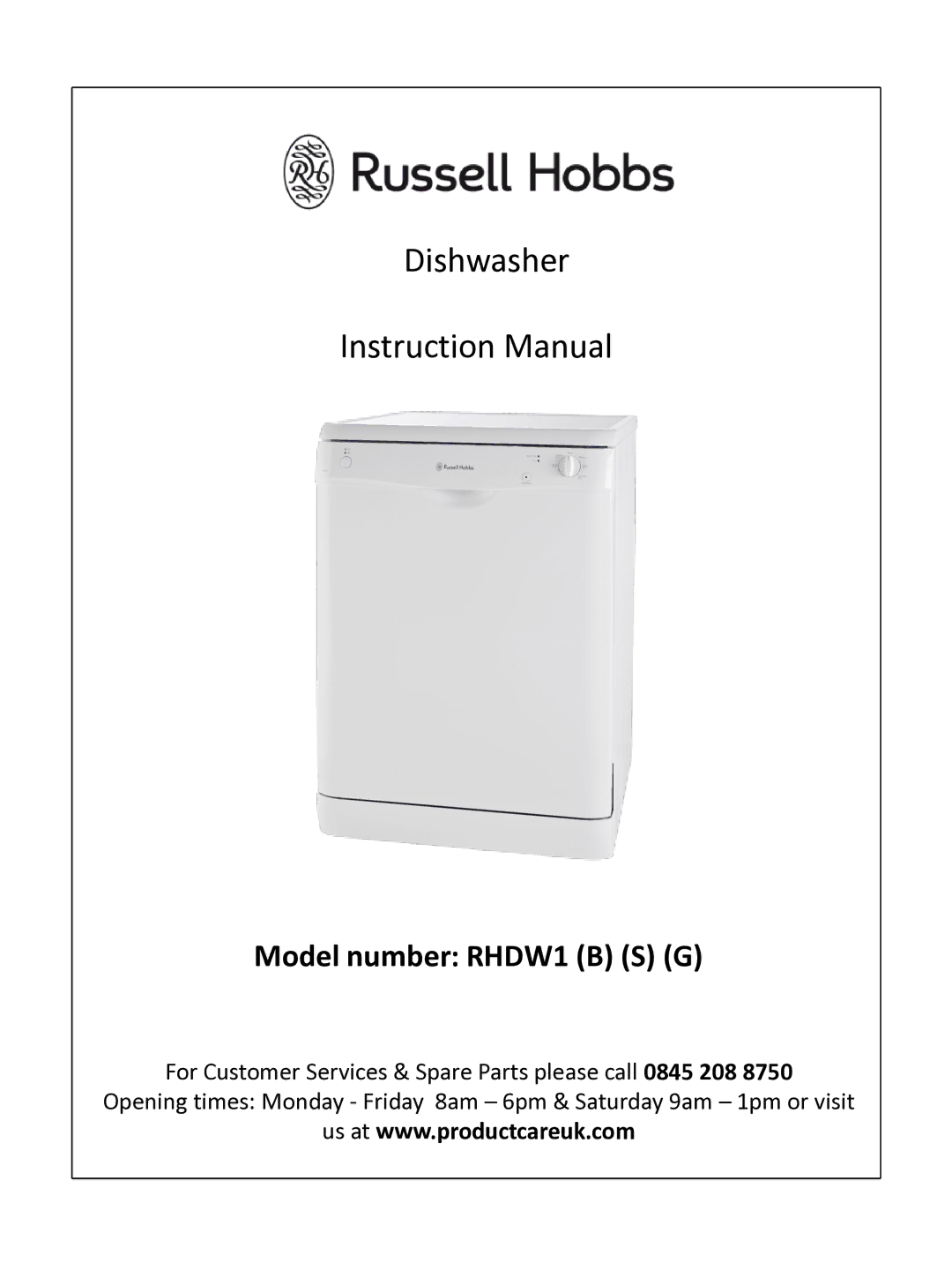 Russell Hobbs RHDW1 (B) (S) (G) instruction manual Dishwasher 