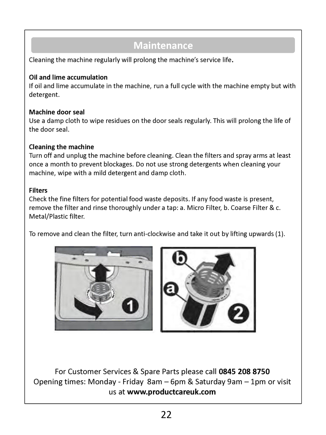 Russell Hobbs RHDW1 (B) (S) (G) Maintenance, Oil and lime accumulation, Machine door seal, Cleaning the machine, Filters 