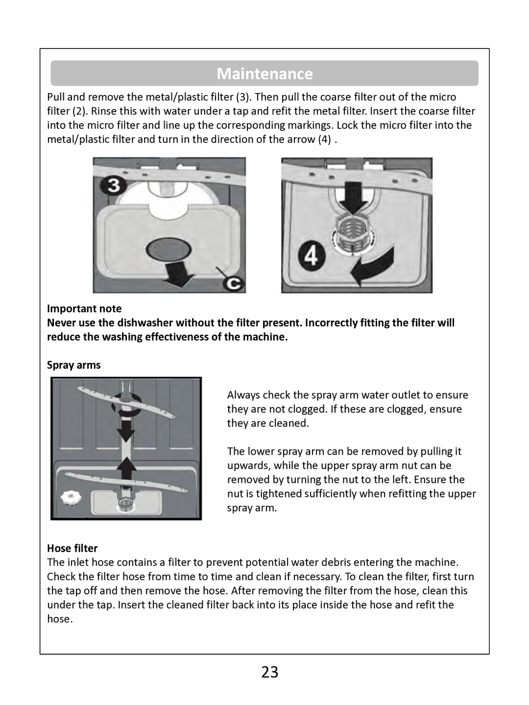 Russell Hobbs RHDW1 (B) (S) (G) instruction manual Hose filter 