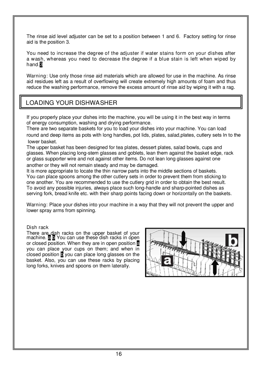 Russell Hobbs RHDW1 instruction manual Loading Your Dishwasher, Dish rack 