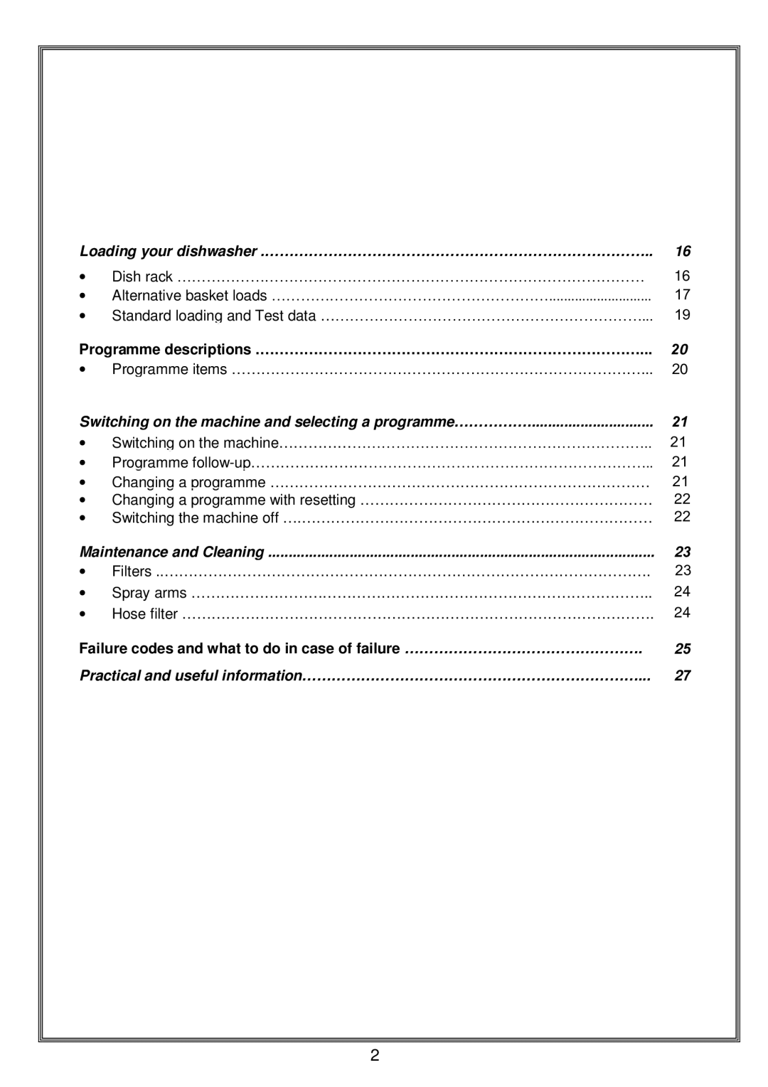 Russell Hobbs RHDW1 instruction manual Standard loading and Test data ………………………………………………………… 