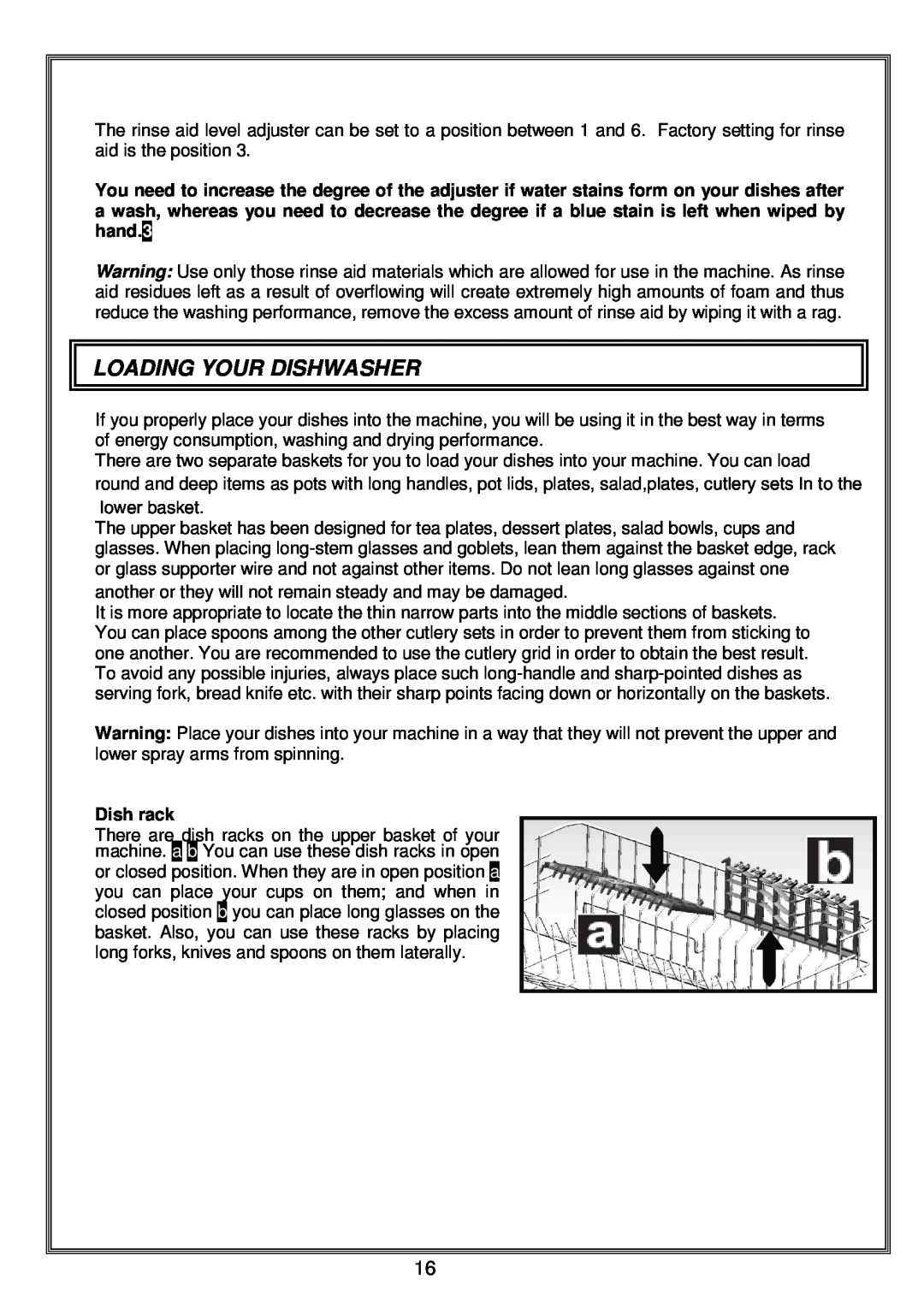 Russell Hobbs RHDW1 instruction manual Loading Your Dishwasher, Dish rack 