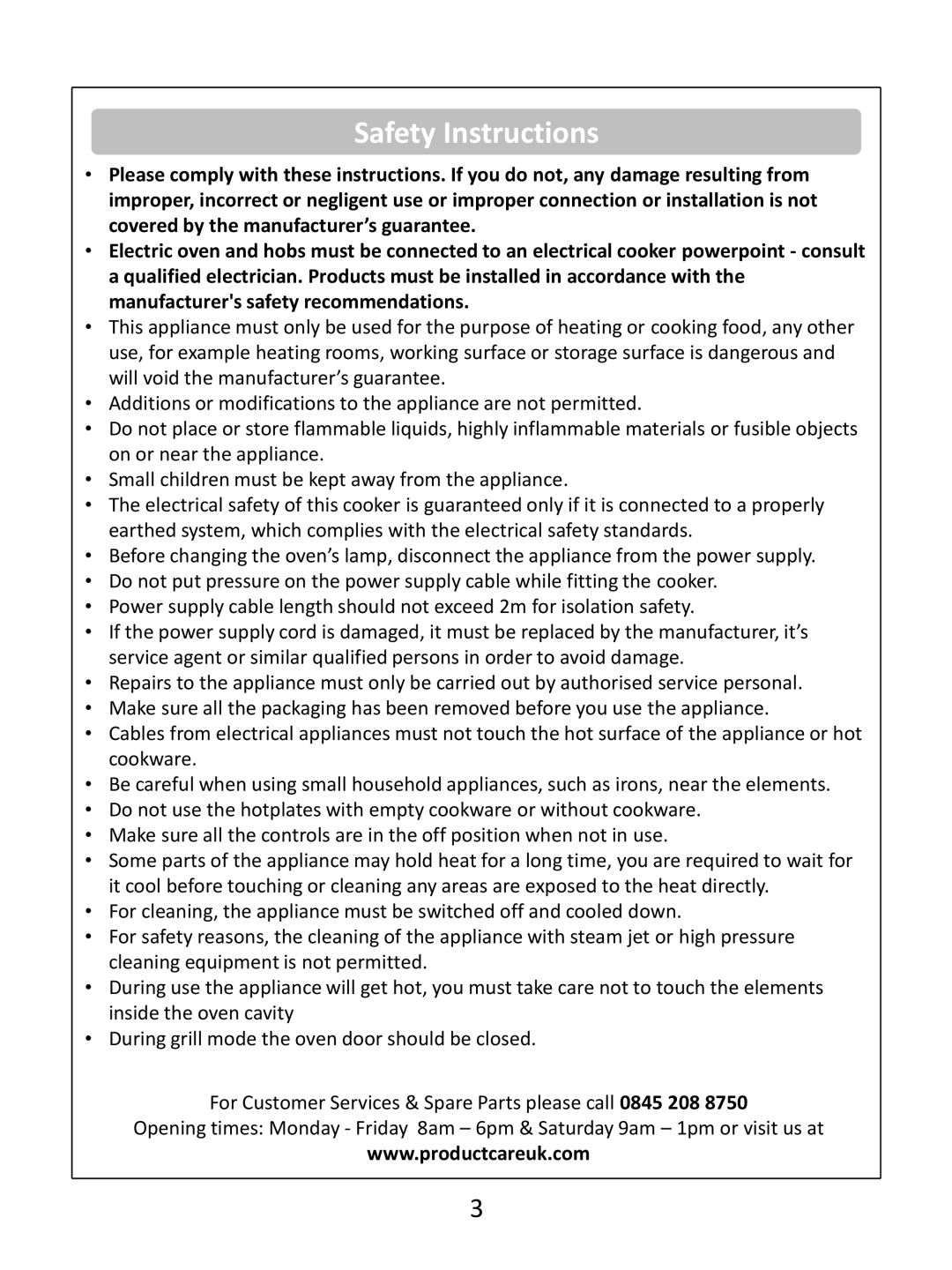 Russell Hobbs RHEC1 instruction manual Safety Instructions 