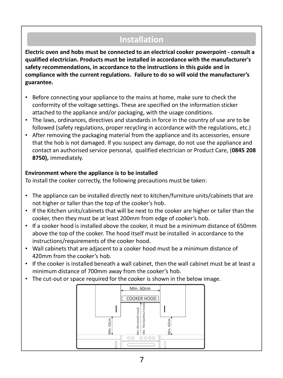 Russell Hobbs RHEC1 instruction manual Installation, Environment where the appliance is to be installed 