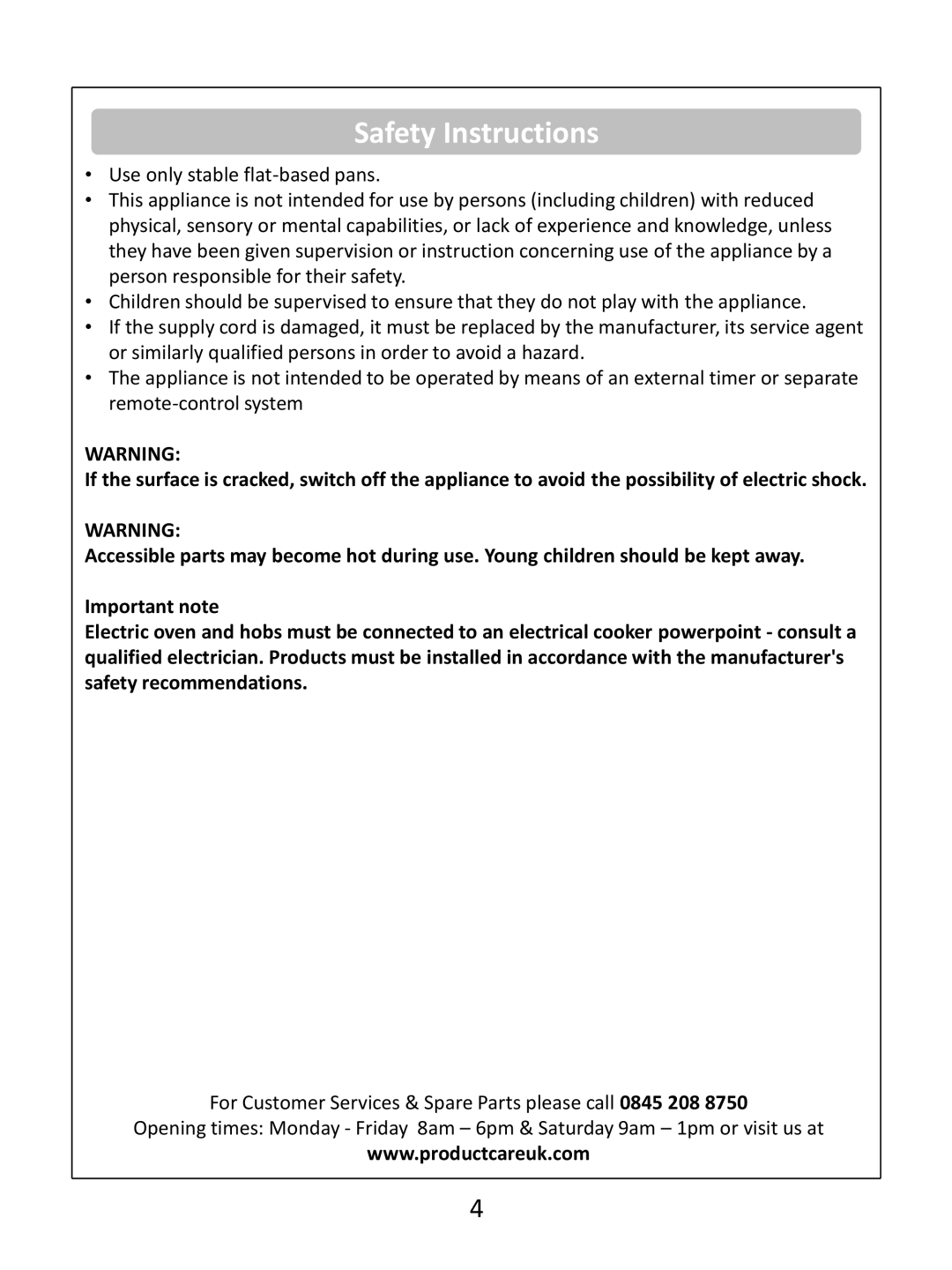 Russell Hobbs RHEH1 instruction manual Safety Instructions 