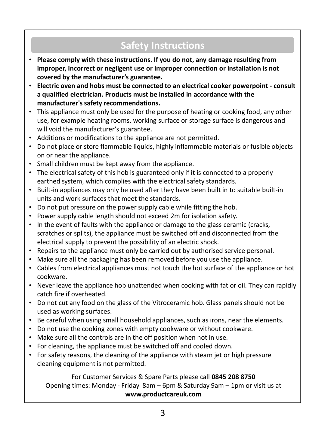Russell Hobbs RHEH1 instruction manual Safety Instructions 