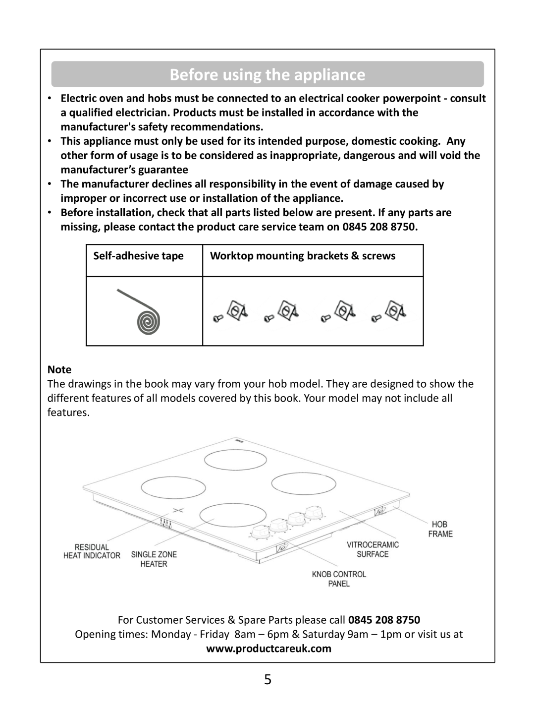 Russell Hobbs RHEH1 instruction manual Before using the appliance 