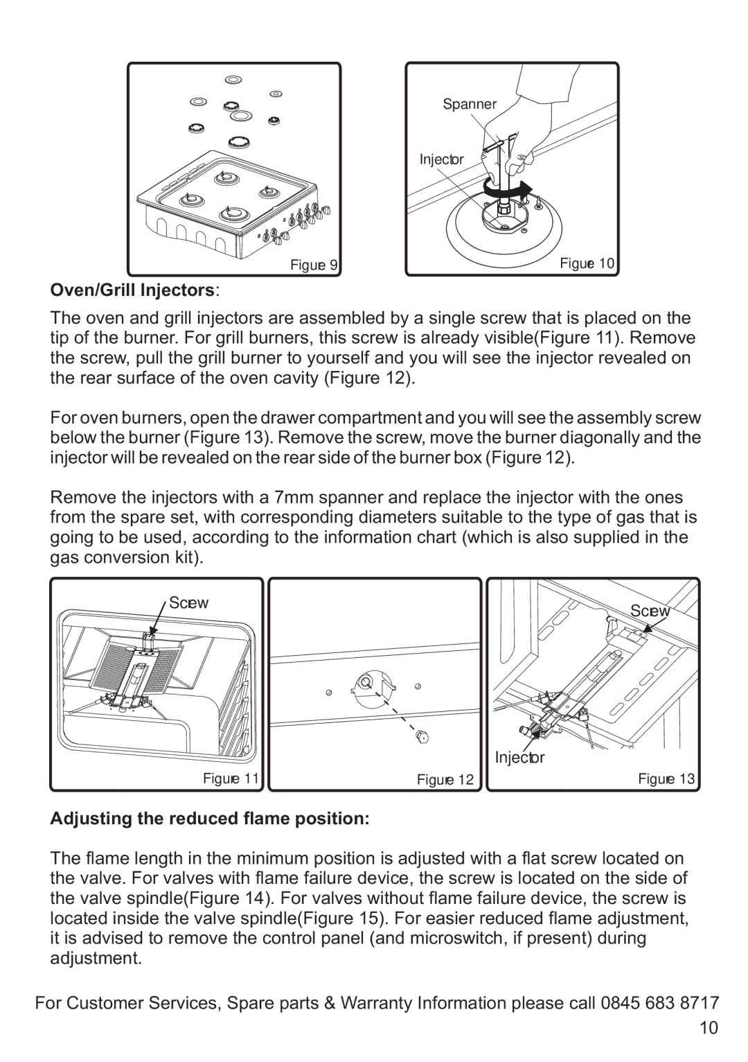 Russell Hobbs RHGC1 instruction manual Oven/Grill Injectors, Adjusting the reduced flame position 