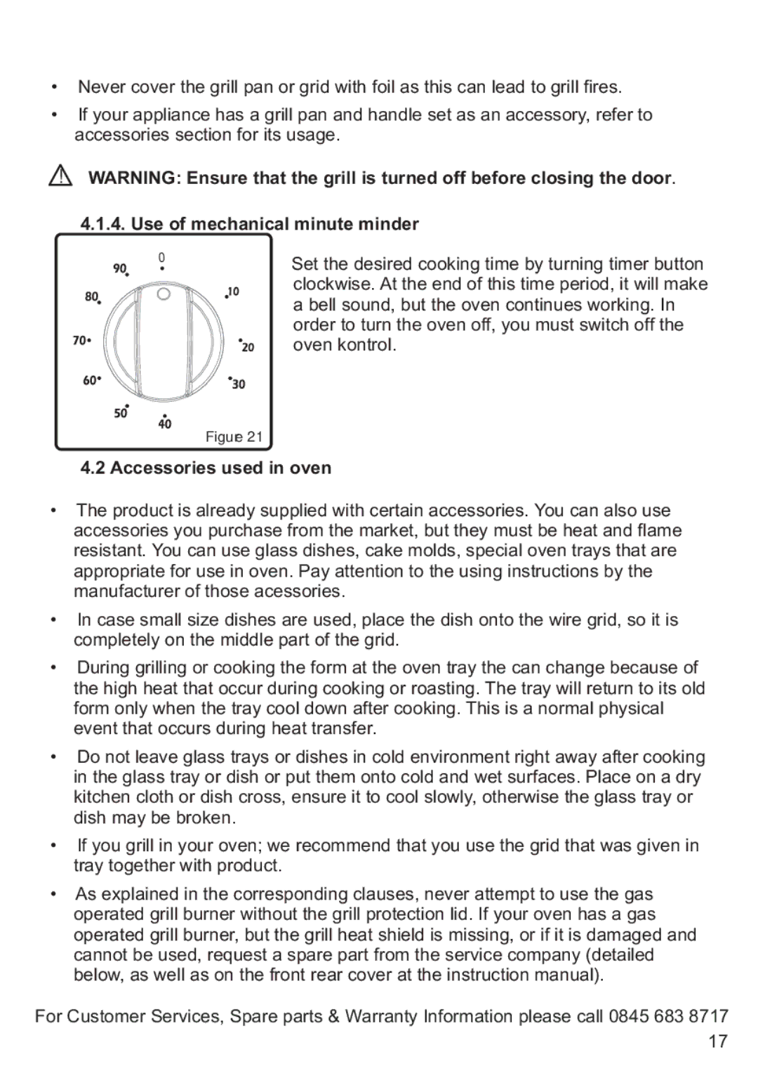 Russell Hobbs RHGC1 instruction manual Use of mechanical minute minder, Accessories used in oven 