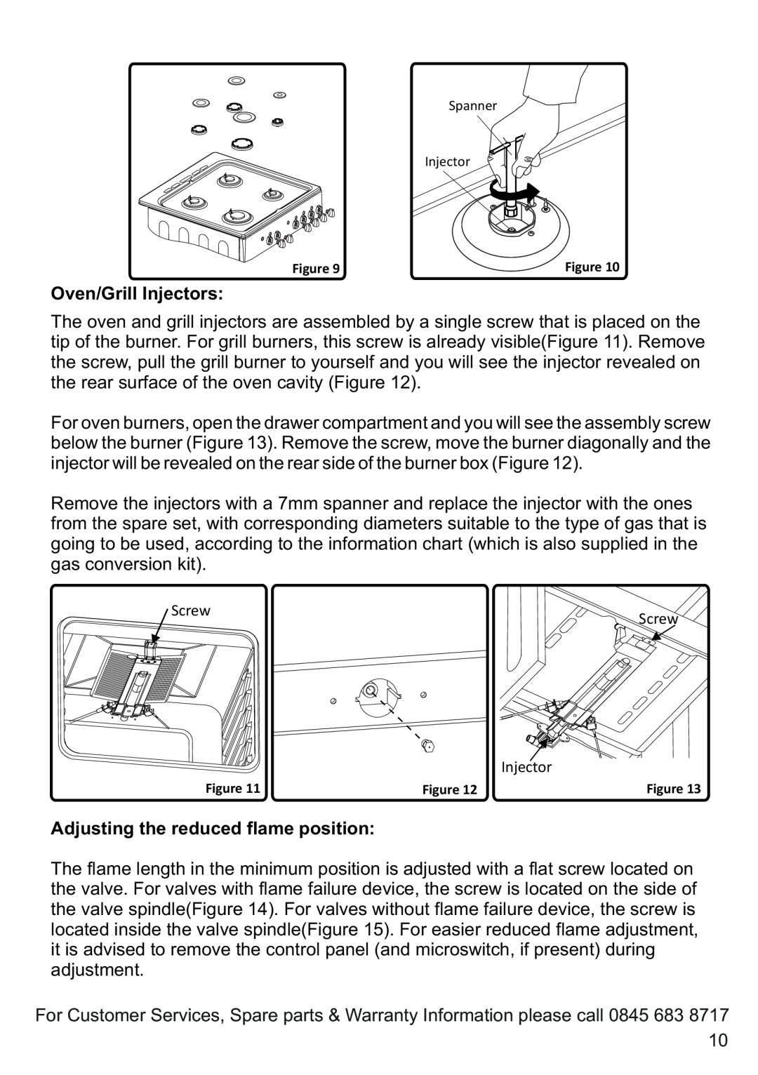 Russell Hobbs RHGC1 instruction manual Oven/Grill Injectors, Adjusting the reduced flame position 