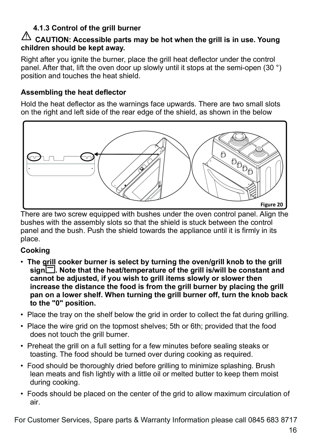 Russell Hobbs RHGC1 instruction manual 4.1.3Control of the grill burner, Assembling the heat deflector, Cooking 