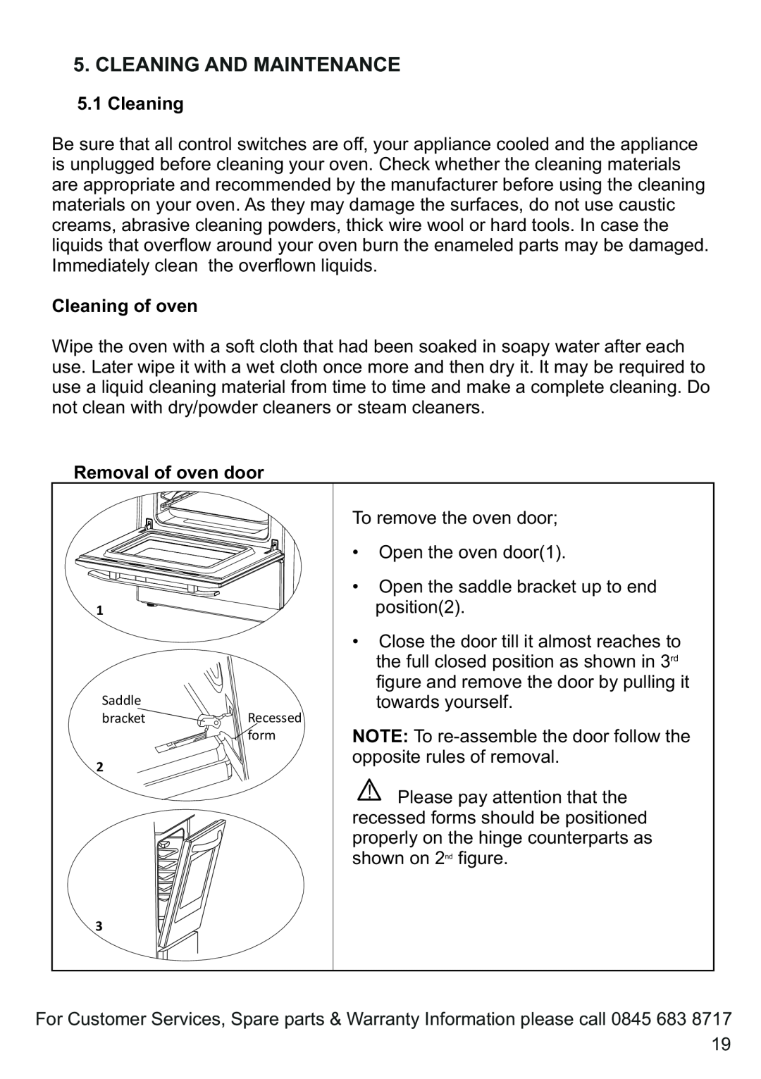 Russell Hobbs RHGC1 instruction manual Cleaning And Maintenance, 5.1Cleaning, Cleaning of oven, Removal of oven door 