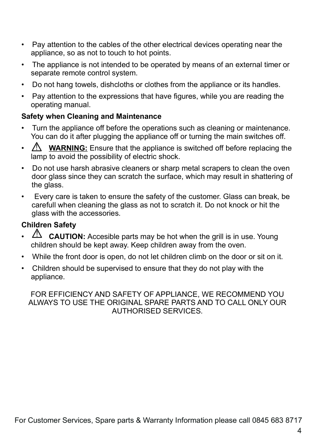 Russell Hobbs RHGC1 instruction manual Safety when Cleaning and Maintenance, Children Safety 