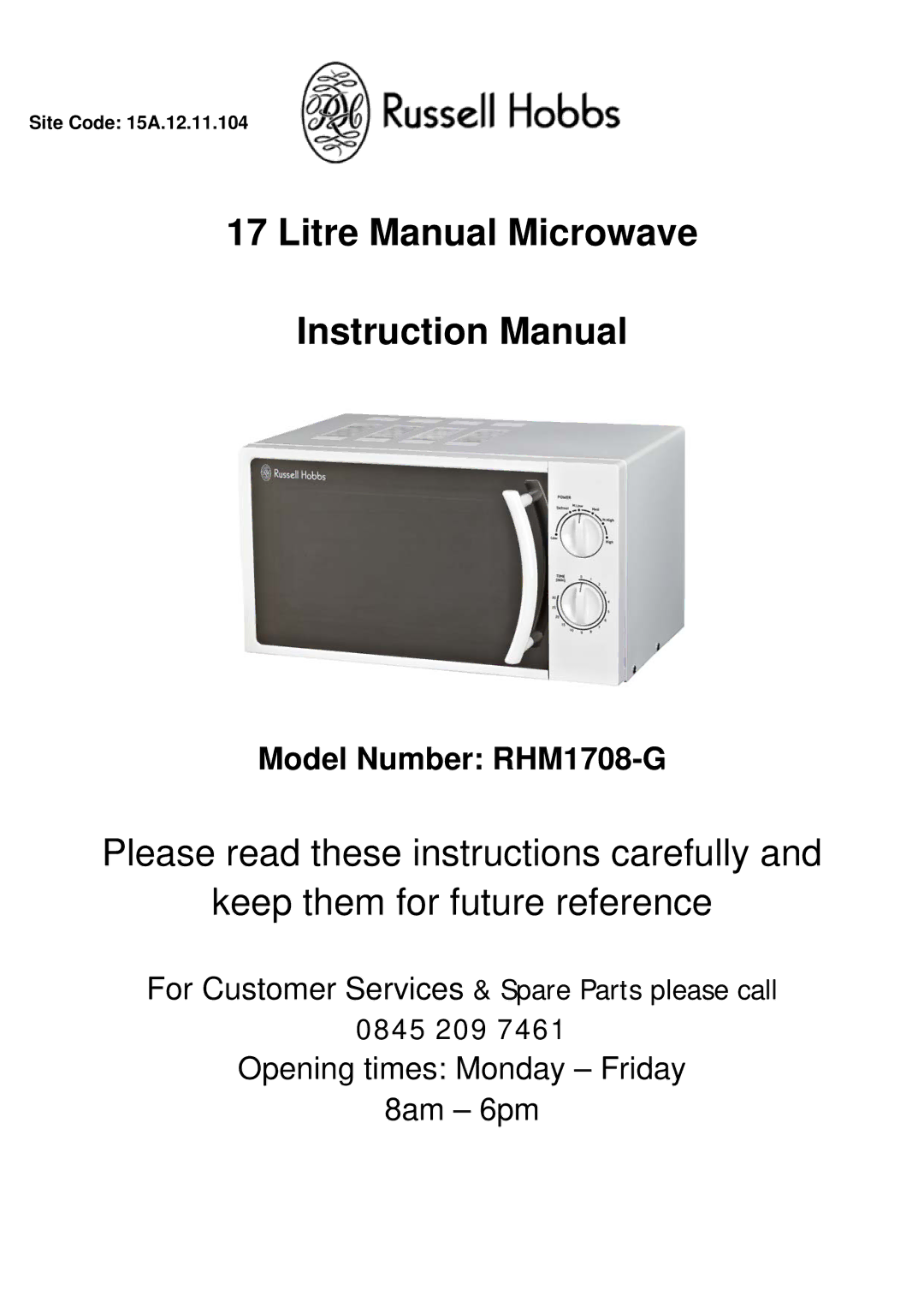 Russell Hobbs RHM1708-G instruction manual Litre Manual Microwave 