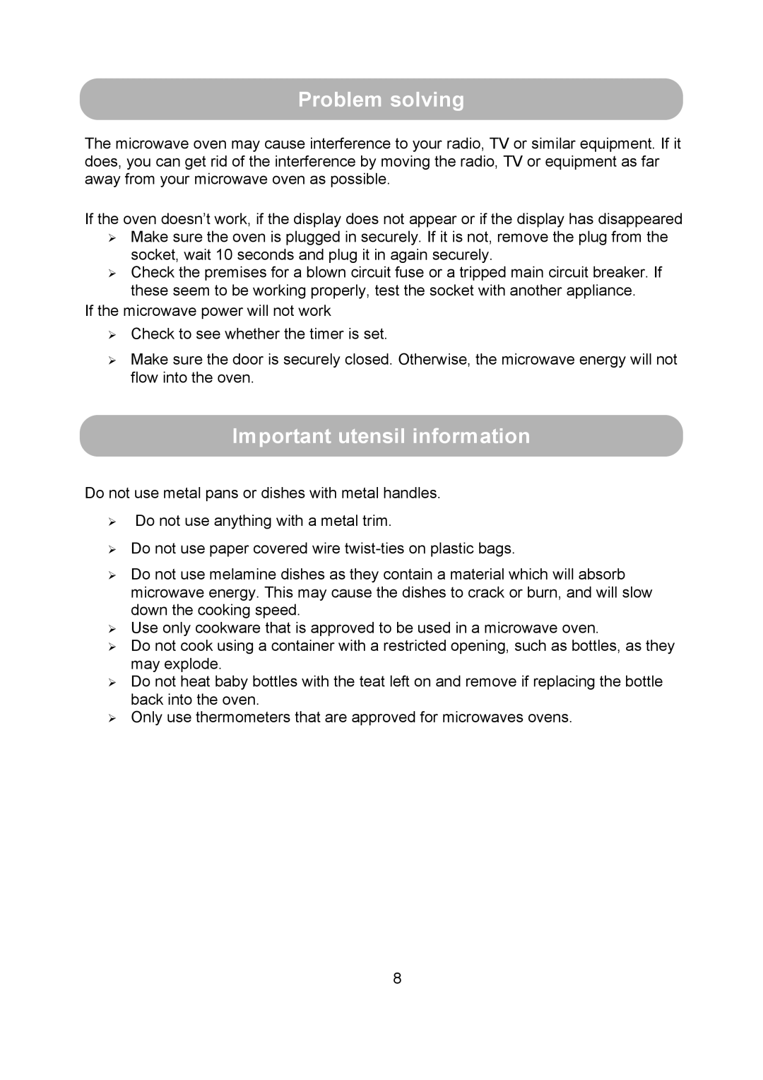 Russell Hobbs RHM1708-G instruction manual Problem solving, Important utensil information 