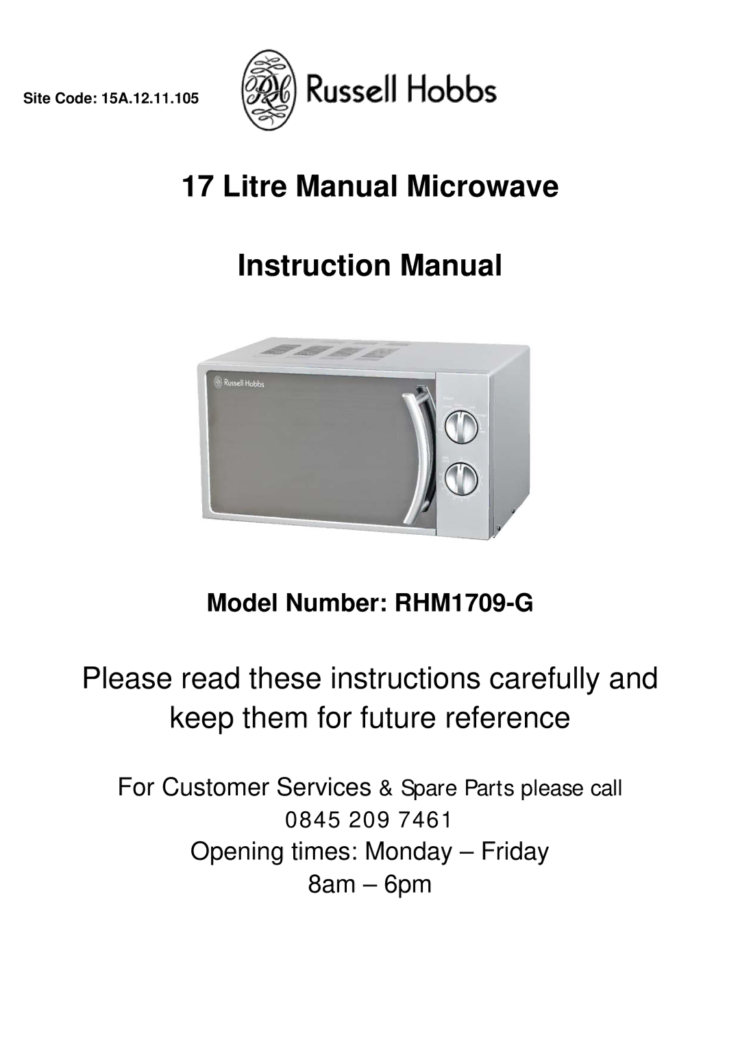 Russell Hobbs RHM1709-G instruction manual Litre Manual Microwave 