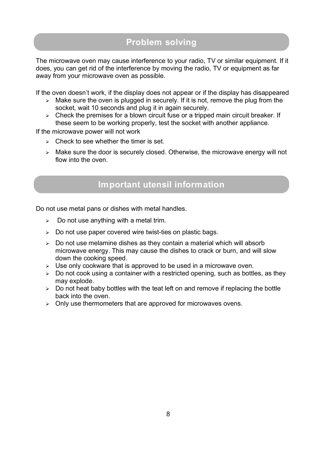 Russell Hobbs RHM1709-G instruction manual Problem solving, Important utensil information 