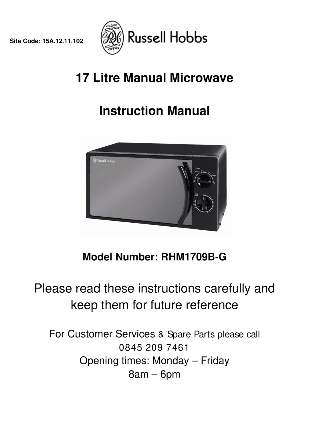 Russell Hobbs RHM1709B-G instruction manual Litre Manual Microwave 
