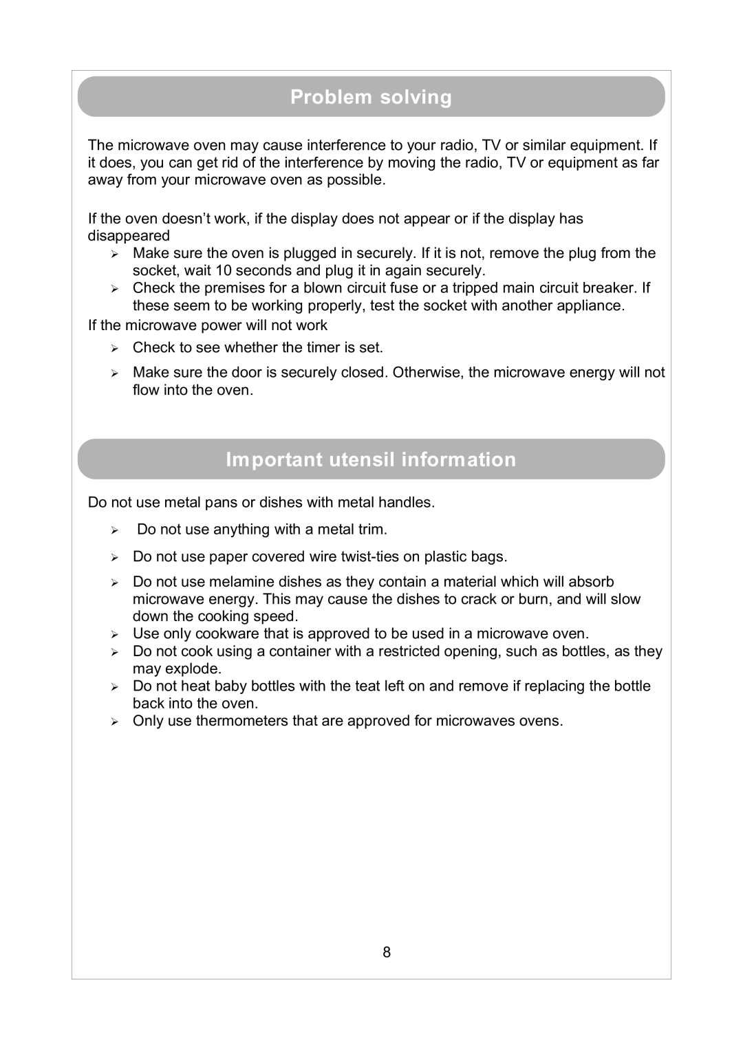 Russell Hobbs RHM1709S user manual Problem solving, Important utensil information 